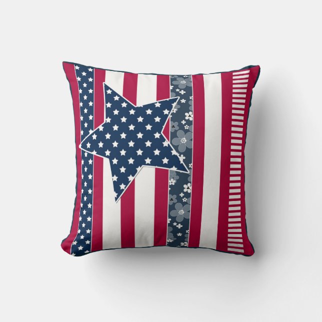 American ptriot traditional flag colours red navy  throw pillow (Front)