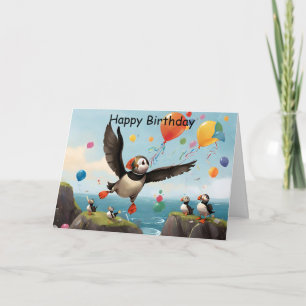American puffins cliff water balloons card