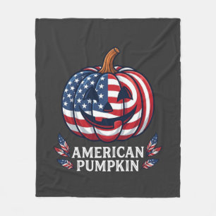 American Pumpkin Halloween Usa Flag Stars Stripes  Fleece Blanket