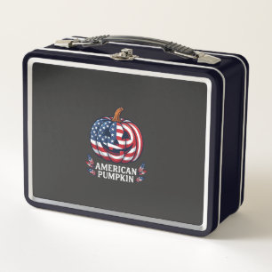 American Pumpkin Halloween Usa Flag Stars Stripes Metal Lunch Box