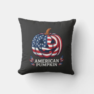 American Pumpkin Halloween Usa Flag Stars Stripes Throw Pillow