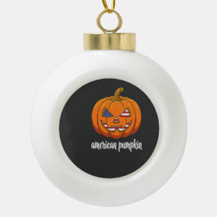 American Pumpkin Patriotic Halloween Jack O Lanter Ceramic Ball Christmas Ornament