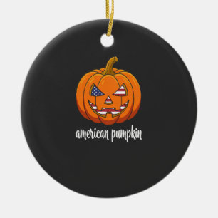American Pumpkin Patriotic Halloween Jack O Lanter Ceramic Ornament