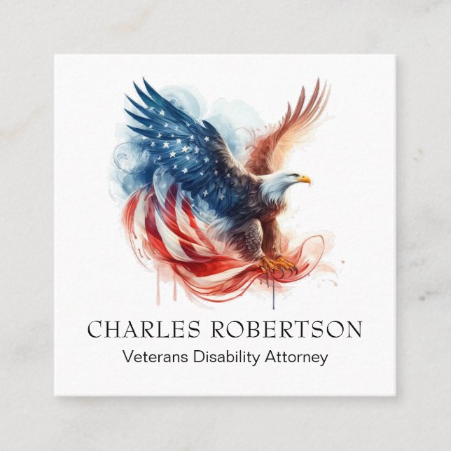 *~* American QR . Flag Bald Eagle AP16 Square Business Card (Front)