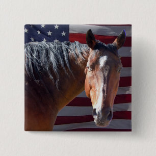 American Quarter Horse and Flag - Patriotic 2 Inch Square Button