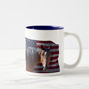 American Quarter Horse and Flag - Patriotic Two-Tone Coffee Mug