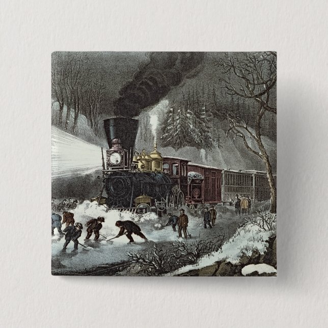 American Railroad Scene, 1871 2 Inch Square Button (Front)