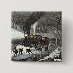 American Railroad Scene, 1871 2 Inch Square Button