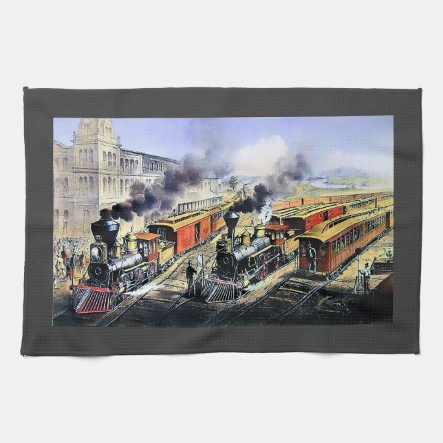 American railroad steam engine trains kitchen towel (Horizontal)
