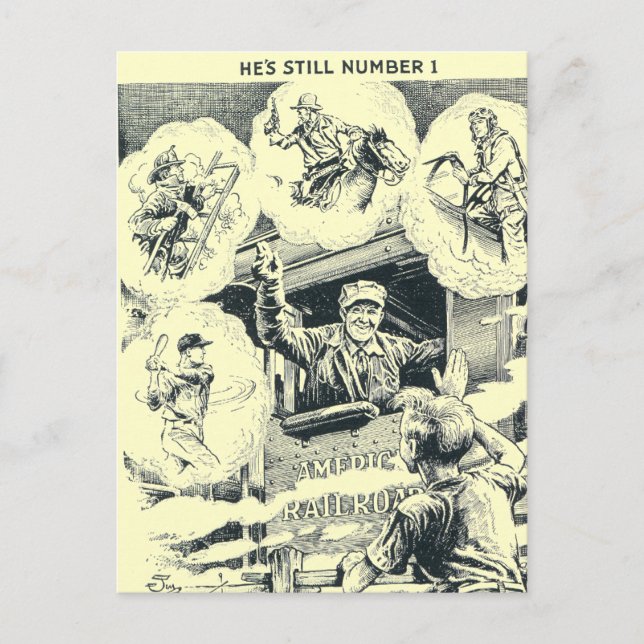 American Railroad Train Engineer Postcard (Front)