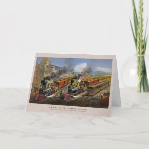 American railroad trains (1874) greeting card
