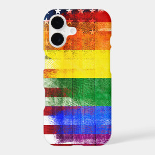 American Rainbow Flag Wood Grain & Paintstrokes