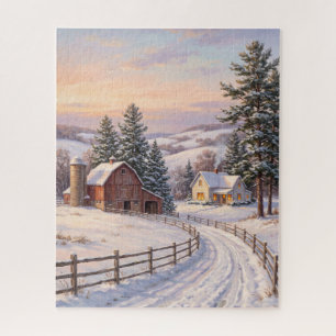 American Red Barn Farmhouse Christmas Puzzle