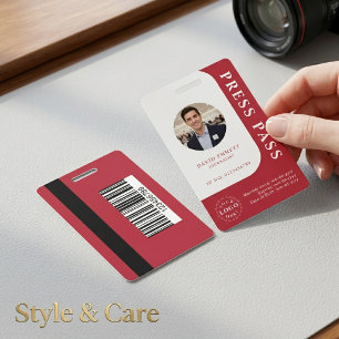 American Red Media Pass with Photo and QR Code Badge