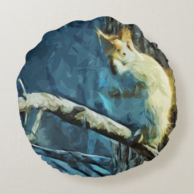 American Red Squirrel Abstract Impressionism Round Pillow (Back)