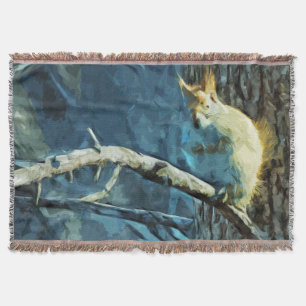 American Red Squirrel Abstract Impressionism Throw Blanket