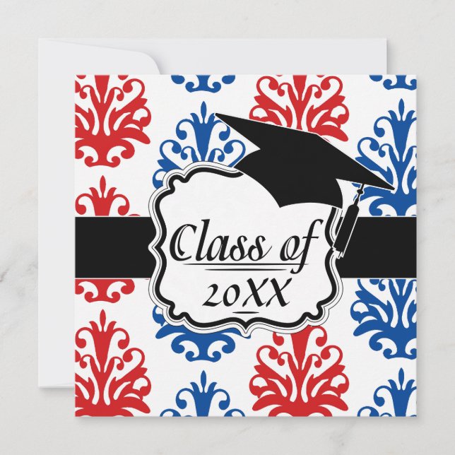 american red white and blue damask graduation invitation (Front)