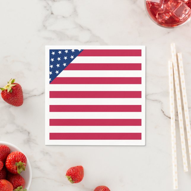 American Red White Stripes Stars Flag Paper Napkin (Insitu)