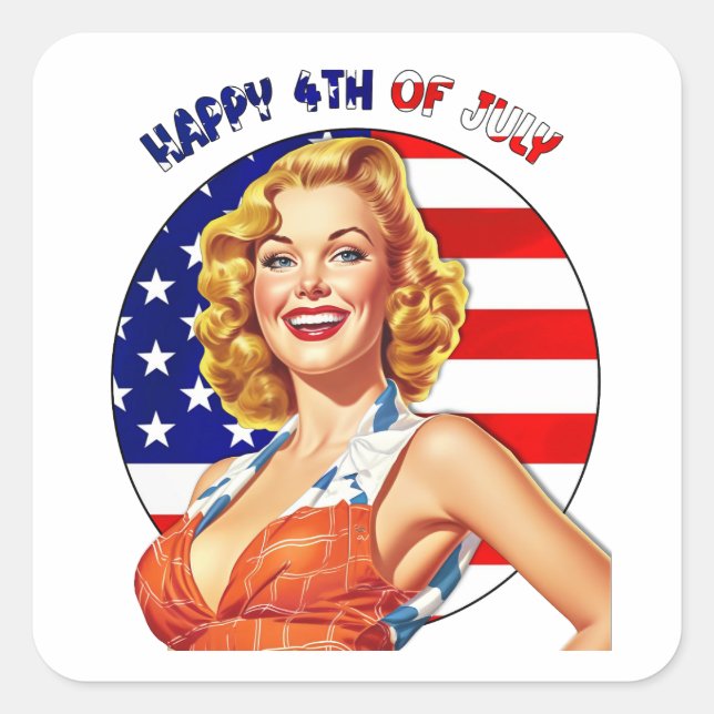 American Retro Pin-up Girl Art Square Sticker (Front)
