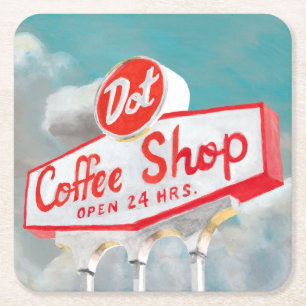 American Roadside   Coffee Shop Sign Square Paper Coaster