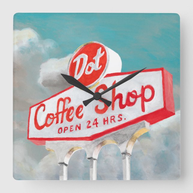 American Roadside | Coffee Shop Sign Square Wall Clock (Front)