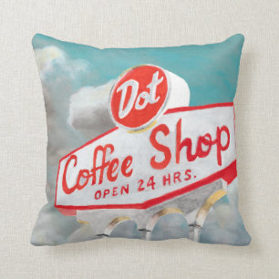 American Roadside Coffee Shop Sign Throw Pillow