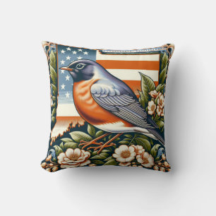 American Robin and Mountain-Laurel Flower State Throw Pillow