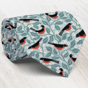 American Robin Apple Blossom Bird Flower Tie