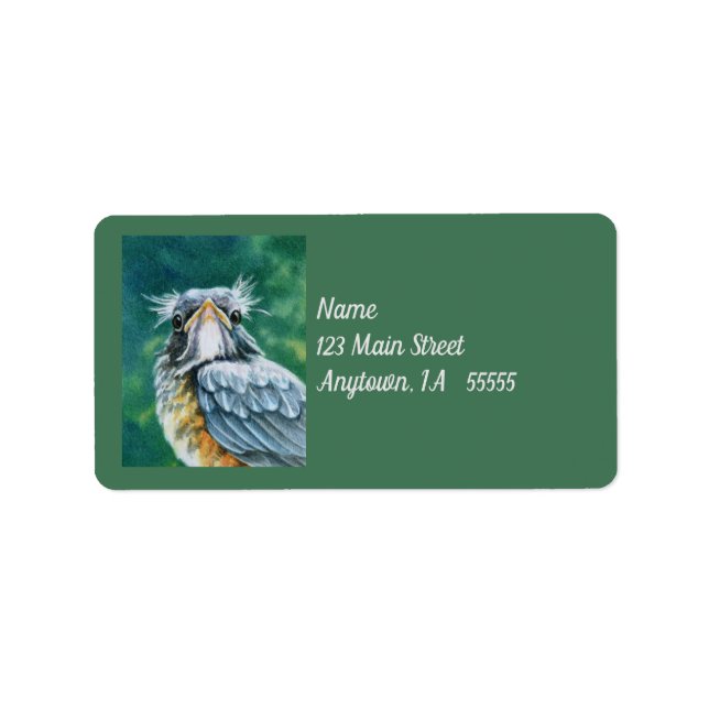 American Robin Bird Fledgling Watercolor Art Label (Front)