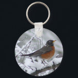 American Robin Bird Keychain<br><div class="desc">This keychain features a pretty American Robin in the snow. A nice gift idea for bird lovers and bird watchers.</div>