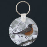 American Robin Bird Keychain<br><div class="desc">This keychain features a pretty American Robin in the snow. A nice gift idea for bird lovers and bird watchers.</div>