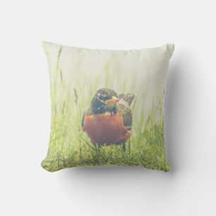 American Robin Bird Outdoor Throw Pillow