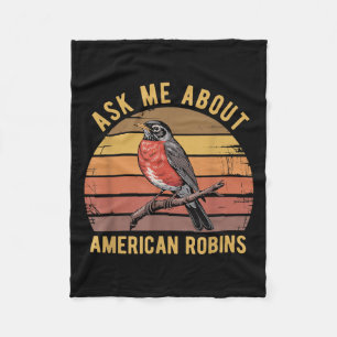 American Robin Bird Watching Lover Vintage Retro S Fleece Blanket