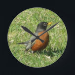 American Robin Clock<br><div class="desc">Sign of spring- American " Robin Redbreast" featured on clock. Early bird gets the worm !</div>