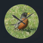 American Robin Clock<br><div class="desc">Sign of spring- American " Robin Redbreast" featured on clock. Early bird gets the worm !</div>