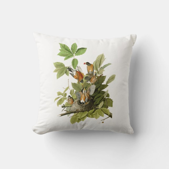 American Robin John James Audubon Birds of America Throw Pillow (Front)
