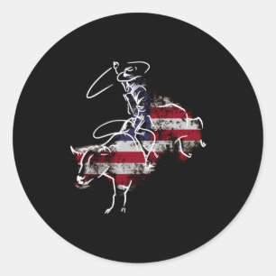 American rodeo bull riding retro grunge usa classic round sticker