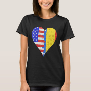American Romanian Flag Heart T-Shirt