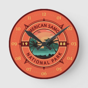 American Samoa National Park Retro Compass Emblem Round Clock