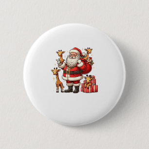 American Santa Claus Holding Giraffe Present Xmas 2 Inch Round Button