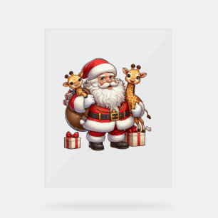 American Santa Claus Holding Giraffe Present Xmas  Acrylic Sign