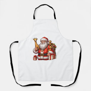 American Santa Claus Holding Giraffe Present Xmas  Apron
