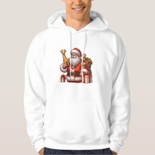 American Santa Claus Holding Giraffe Present Xmas  Hoodie