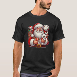 American Santa Claus Holding Polar Bear Present Xm T-Shirt