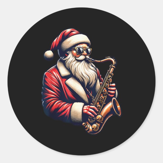 American Santa Playing Saxophone Xmas Jazz Christm Classic Round Sticker (Front)