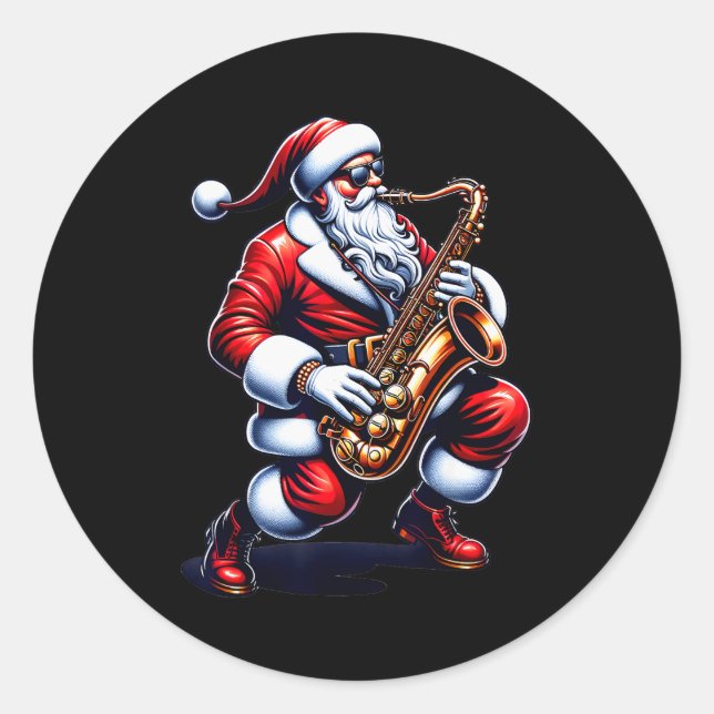 American Santa Playing Saxophone Xmas Jazz Christm Classic Round Sticker (Front)