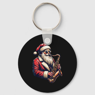 American Santa Playing Saxophone Xmas Jazz Christm Keychain