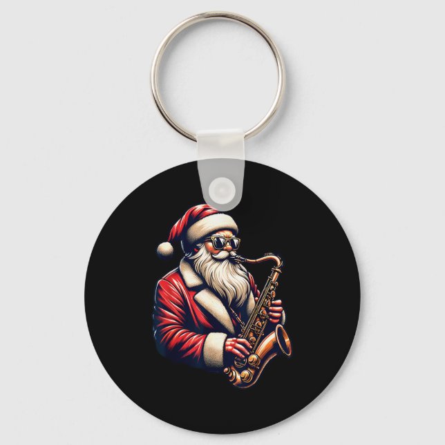 American Santa Playing Saxophone Xmas Jazz Christm Keychain (Front)