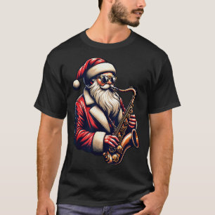 American Santa Playing Saxophone Xmas Jazz Christm T-Shirt