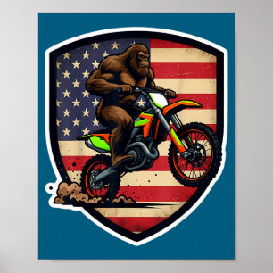 American Sasquatch Riding Dirt Bike Illustration Poster